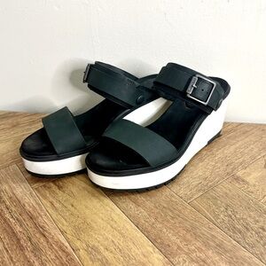 Timberland Women’s 9.5 Black White Wedge Sandals Adjustable shoes open toe